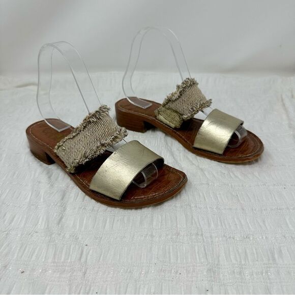 Sam Edelman Jeni Metallic Leather & Fringe Slide Sandals- Size 7 - Picture 1 of 13